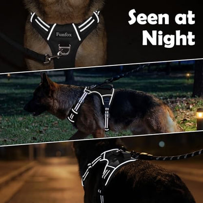 Funfox Dog Harness Medium Sized Dog, Vertical Handle Easy Control, No Pull Pet Vest Adjustable with 2 Leash Clips, Soft Material, Reflective Safe Night Walking for Small Medium Large Breed, Black, M - color: Black, size: Medium