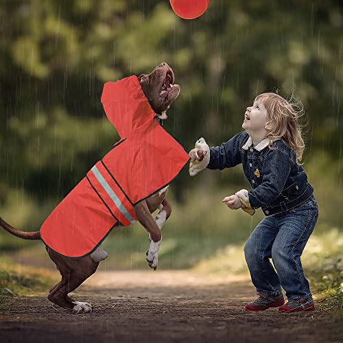 Waterproof Reflective Dog Raincoat - Adjustable Hooded Slicker Poncho Pet Rain Coat, Lightweight Dog Rain Jacket for Small to X- Large Dogs and Puppies (Red, Large) - color: Red, size: Large