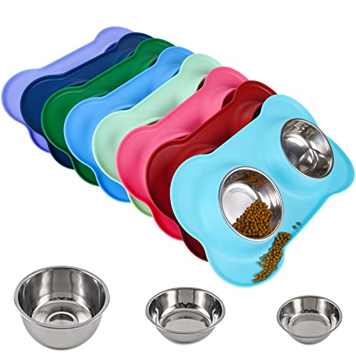 Dog Bowls 2 Stainless Steel Bowl for Pet Water and Food Feeder with Non Spill Skid Resistant Silicone Mat for Pets Puppy Small Medium Cats Dogs - color: Turquoise, size: 13½ oz ea