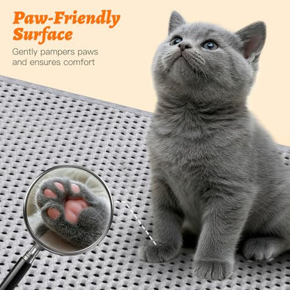 Cat Litter Mat for Large Cats, Double Layer Honeycomb Cat Litter Trapping Mat, Waterproof Urine Proof Non-Slip Kitty Litter Mats for Indoor Kitty Litter Box, Easy to Clean Grey (46.45“ x 26") - size: 46.5"L x 26"W