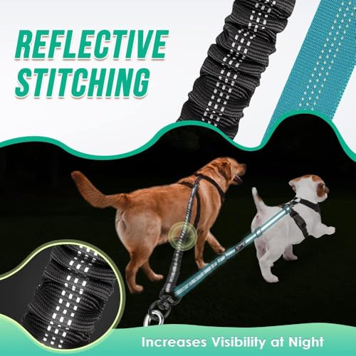 3-in-1 Double Dog Leash for Two Dogs, Adjustable Dual Leash with 360° Swivel & Bungee Shock Absorption, No-Tangle Reflective Coupler,for Walking, Running, Training (Black+Purple) - color: Black+Purple