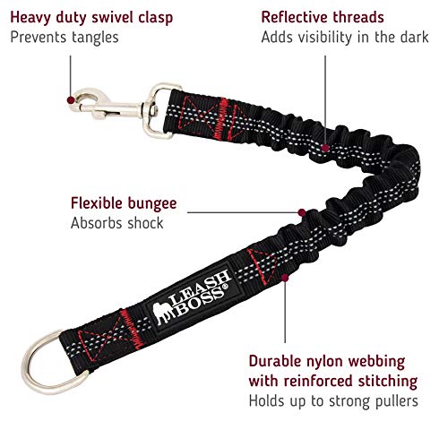 Leash Boss Pattern Bungee Dog Leash Extension, 18" Shock Absorbing Lead Extender, Pattern Collection (18 Inch, Black Reflective) - color: Black Reflective