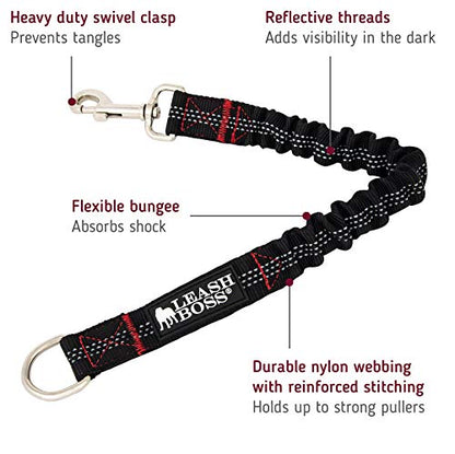 Leash Boss Pattern Bungee Dog Leash Extension, 18" Shock Absorbing Lead Extender, Pattern Collection (18 Inch, Black Reflective) - color: Black Reflective