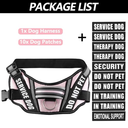 Dog Vest Harness and Patches Set, Animire in Training Service Dog Harness with 10 Dog Patches, Reflective Dog Vest with Handle for Small, Medium, Large, and Extra-Large Dogs - color: Pink, size: SMALL (Chest: 17.5-23 Inch)