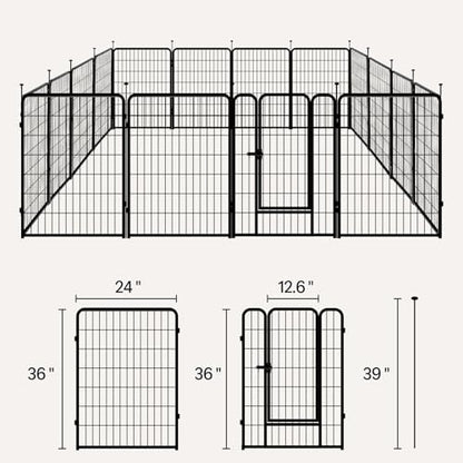 Amazon Basics Dog Playpen, 16 Panels Metal Fence with Door, Foldable for Indoor and Outdoor Use, Suitable for Small to Medium Sized Dogs, 36 Inch Height, Black - style: 16pcs-36"
