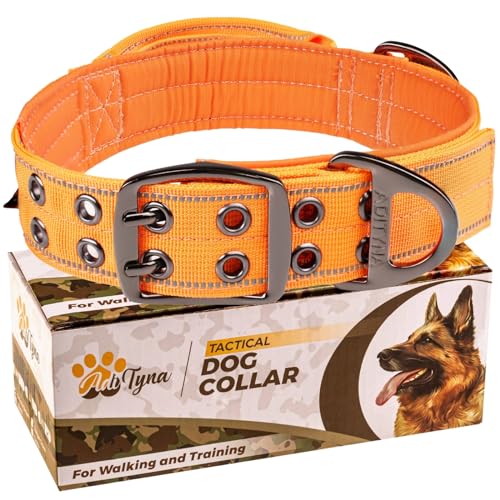 ADITYNA Heavy Duty Dog Collar for Medium Dogs - Reflective Orange Collar with Handle for Training, and Walking - Wide, Thick, Tactical, Soft Neoprene Padded - color: Orange, size: Medium: Fit 15-19" Neck