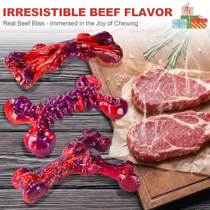 Kseroo Indestructible Dog Toys for Aggressive Chewers: 3-Pack Beef Flavored Hard Nylon Dog Chew Toys for Medium & Large Dogs(25-90lbs), Tough Super Chewer Dog Bones Toys to Keep Them Busy, Red - color: 3PC-Beef-Red