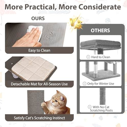 PETSITE 59.5 Inches Modern Cat Tree, Multi-Level Cat Tower with Scratching Posts, Large Condo with Removable Pad, Cushioned Soft Top Perch, and Interactive Dangling Ball (Grey) - color: Grey