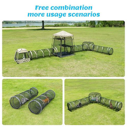 2 Connectable Large Cat Tunnels and 1 Portable Mesh Cube for Indoor and Outdoor, Durable Enclosed Outdoor Pet Playpen for Cats,Puppy and Small Animals to Play, Jump and Sleep Safely - size: 3 in 1 cube+2 tunnels