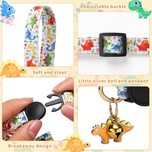 3 PCS Cat Collars with Bow Tie and Bell, Cat Collars Dinosaurs Pattern Breakaway Adjustable Cat Bow Tie Collars, Cute Bow Tie Suitable for Kittens Or Certain Puppies - color: Dinosaurs