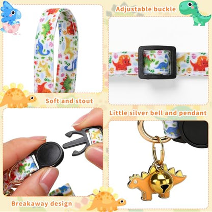 3 PCS Cat Collars with Bow Tie and Bell, Cat Collars Dinosaurs Pattern Breakaway Adjustable Cat Bow Tie Collars, Cute Bow Tie Suitable for Kittens Or Certain Puppies - color: Dinosaurs