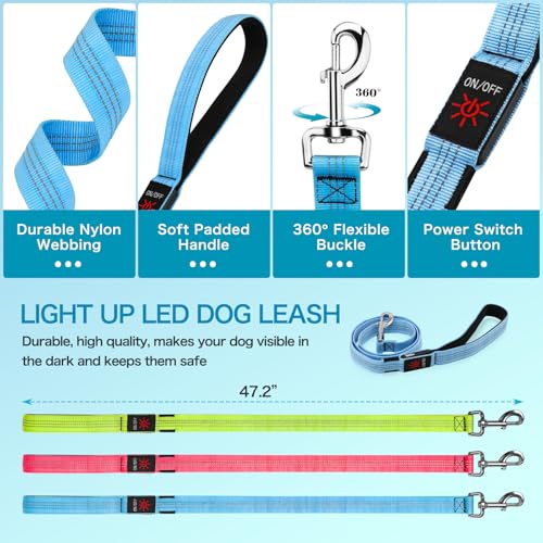 Weesiber Light Up Dog Leash, 4ft LED Dog Leash Rechargeable Safety Glow in The Dark Puppy Lead Safety Pet Lights for Night Walking (Blue) - color: Blue