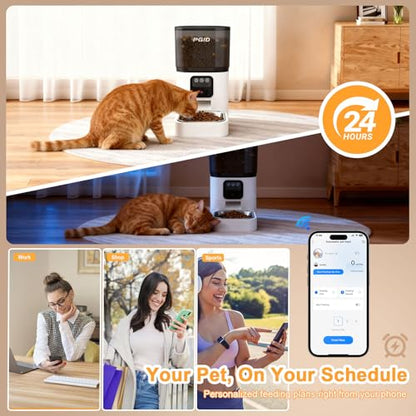Automatic Cat Feeder with Camera, 1080P HD Video with Night Vision, 2.4G WiFi Pet Feeder for Cat & Small Dog, 2-Way Audio & Meal Call Pet Food Dispenser, Motion Capturing Auto Dog Feeder 6L - size: 6L single bowl video version