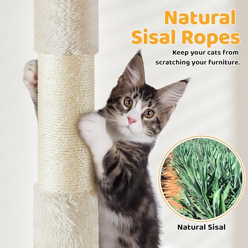 Yaheetech Cat Tree, 54in Tall Cat Tower for Indoor Cats with Extended Platform & Basket, Spacious Cat Condo, Funny Hammock, Scratching Posts and Ladder, Beige - color: Beige