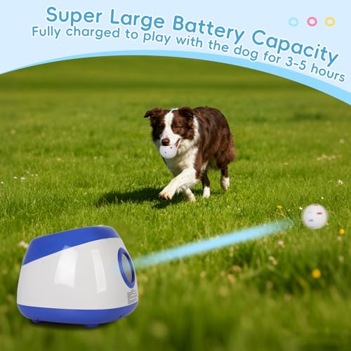 FAHKNS Automatic Ball Launcher for Large Dogs: 40/60/80FT Distance Dog Ball Thrower with Remote Control, 3 Adjustable Distances & Random Mode, 8 Pack 2.5" E-TPU Balls Included - size: 40-80FT for Large Dogs