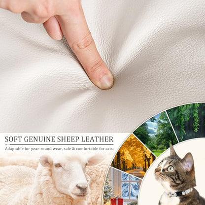 Cat Collar Breakaway with D-Ring and Safety Buckle, Adjustable, Soft Sheep Leather and Lightweight for Kittens and Small Pets(Neck Fit 7.5"-11", White) - color: White