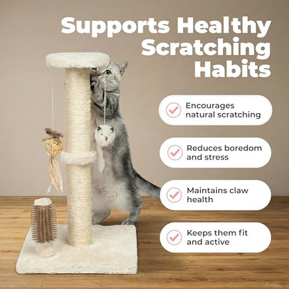 Best Pet Supplies Catify Cat Scratcher, Fun Interactive Scratchers, Posts, Poles, Claw Safe, Furniture Saver Indoor Play Support Natural Cat Behaviors Heavy Duty - Beige, 15.71 x 15.71 - color: Scratching Post (Beige) H: 16"