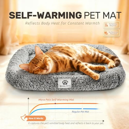 Mora Pets Self Warming Cat Bed Self Heating Pet Pad with Bolster and Foam Washable Removable Cover Non Slip Thermal Sherpa Fabric Pet Mat Grey 23 Inch - size: 23"L x 21"W x 3"Th
