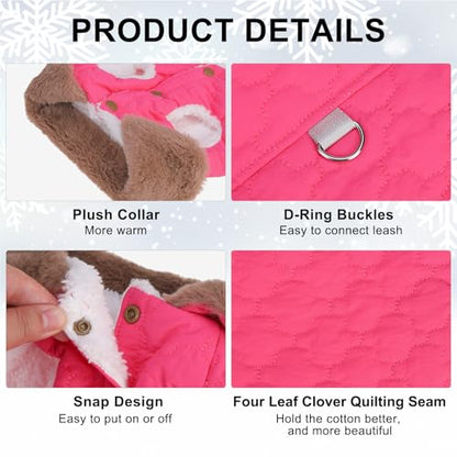 BEAUTYZOO Winter Dog Vest Coat with Harness Built in, Warm Puppy Jacket for Small Medium Dogs, Lightweight Cold Weather Small Dog Coat, Fleece Puffer Vest Windproof Snowproof Pet Clothes, Rose Pink XS - color: Rose Pink, size: XS (Back: 10",Chest: 15")