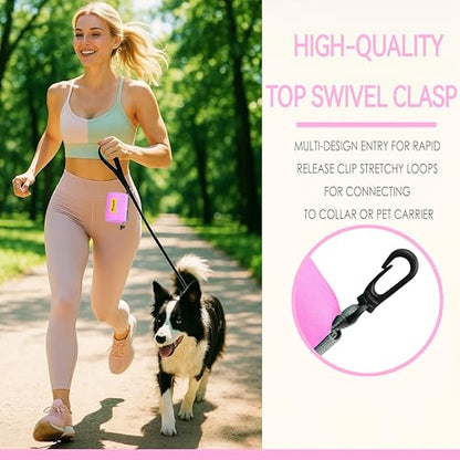 Dog Treat and Poop Bag Holder for Leash, 2 Waterproof Zipper Pouches for Pet Walking Accessories, with Dispenser, Training Clicker and 1 Free Roll (Pink) - color: Pink