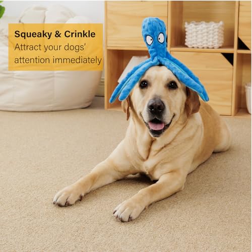 CPYOSN Octopus Squeaky Plush Dog Toys - No Stuffing, Crinkle, Durable for Puppy Teething, Small to Large Dogs, 2 Pack - color: Blue+Orange