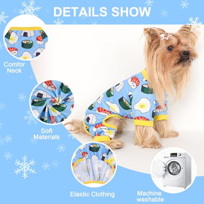 Dog Pajamas Small Sized Dogs Stretchable Summer Dog Clothes Pjs 4 Legs Girl Boy Cute Soft Puppy Outfits Doggie Cat Jammies Jumpsuit Sleeper for Pet (Bread, Medium) - color: Bread, size: Medium (Chest 15in )