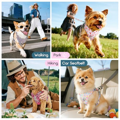 Pawaboo Small Dog Harness and Leash Set, Puppy Harness X-Frame No Pull No Choke, Dog Vest Harnesses Adjustable for Small Medium Sized Dogs,Soft Breathable Pet Harnesses, S, Magenta Leopard - color: C-Magenta Leopard, size: S(Neck 12.6-16.5" Chest 12.6-22.