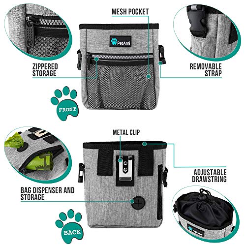 PetAmi Dog Treat Pouch, Pet Treat Pouch for Training, Dog Walking Bag Holder for Kibbles, Pet Food Toy, Dog Trainer Essentials Supplies, Poop Bag Dispenser, 3 Ways to Wear (Heather Gray) - color: Heather Gray