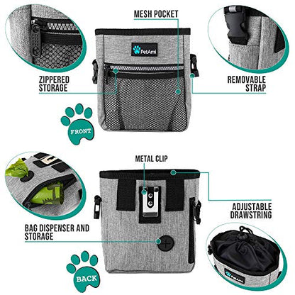 PetAmi Dog Treat Pouch, Pet Treat Pouch for Training, Dog Walking Bag Holder for Kibbles, Pet Food Toy, Dog Trainer Essentials Supplies, Poop Bag Dispenser, 3 Ways to Wear (Heather Gray) - color: Heather Gray