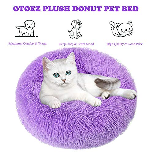 otoez Kitten Puppy Bed Extra Small XS Round Dog Cat Beds Anti Anxiety Plush Pet Calming Donut Bed with Non-Slip Waterproof Bottom, Washable (15.7", Purple) - color: Purple, size: 15.7"