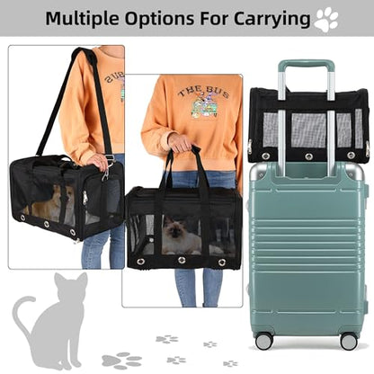 Soft Sided Cat/Dog Carrier,Collapsible Pets Travel Carriers for Pet/Puppy with Shoulder Strap & Removable Mat,Mesh Top Load Small Dogs/Cats Carry Bag Up to 17 Lbs TSA Airline Approved（Black,M） - size: M Black