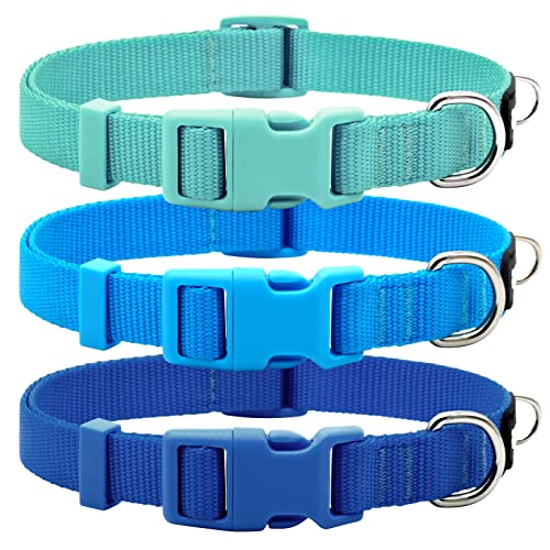 3 Pack Dog Collars Comfortable and Adjustable Nylon Dog Collars for for Small Dogs, S (11-16inch)，Green, Blue and Royal Blue - color: 1#3 Pack (Blue), size: Small(Neck: 11"-16")
