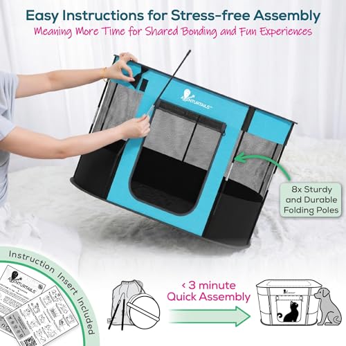 Portable Foldable Dog & Cat Playpen - Indoor Outdoor Travel - Medium Collapsible Pet Play Pen for Small Dogs, Puppies & Kittens - Lightweight Enclosure with Breathable Mesh, Fleece Liner & Carry Bag