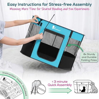 Portable Foldable Dog & Cat Playpen - Indoor Outdoor Travel - Medium Collapsible Pet Play Pen for Small Dogs, Puppies & Kittens - Lightweight Enclosure with Breathable Mesh, Fleece Liner & Carry Bag
