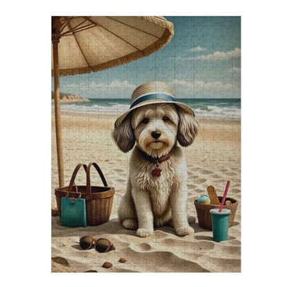Havanese Dog at The Beach 1000-Piece Wooden Jigsaw Puzzle, Playful Dog Scene, Brain-Training Activity, Cozy Indoor Fun - color: #6