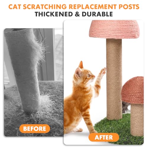 PowerKing Thick Natural Sisal Replacement Scratching Post,15.7" Length, 4.5" Thick, 2Pcs M8 Cat Scratch Post Refill Poles, Ideal for Refurbishment, Includes Screws, Natural - color: Beige, size: 15.7''+15.7'' (4.5'' Thick)