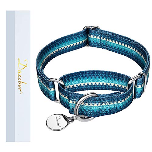 Martingale Dog Collar No Pull Pet Collar Heavy Duty Dog Martingale Collars Silky with Unique Geometric Pattern for Medium and Large Dogs (M, Turquoise) - color: Turquoise, size: Medium: 14"-21", 1" Wide