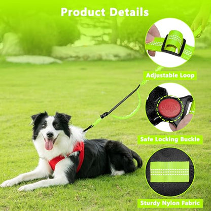 Hands Free Dog Leash with Zipper Pouch, Running Waist Leash for Dog Walking, Adjustable Waist Belt for Large Dogs, Reflective Bungee Design with Two Handle for Hiking, Training, Neon Green - color: Neon Green