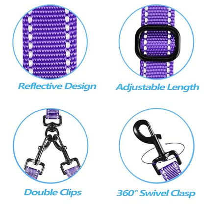 Double Dog Leash, No Tangle Dual Leash, Reflective Walking Training Lead, 4 Comfortable Padded Handles for 2 Dogs with Collapsible Bowl and Waste Bags (Purple, Large) - color: Purple