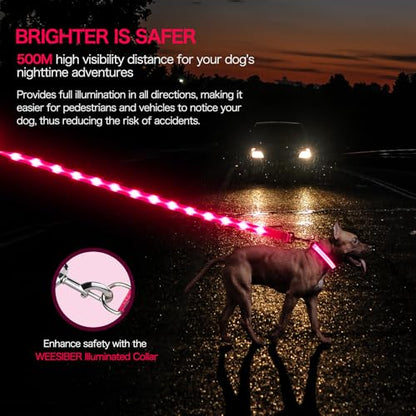 Weesiber Light Up Dog Leash, 4ft LED Dog Leash Rechargeable Puppy Lead Waterproof Safety Glow in The Dark Pet Lights for Night Walking (Pink) - color: Pink