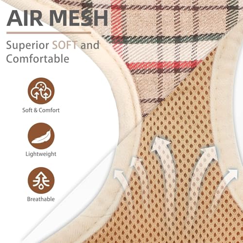 PUPTECK Soft Mesh Dog Harness and Leash Set Pet Puppy Cat Comfort Padded Vest No Pull Harnesses, Khaki, XS - color: Khaki, size: XS (NECK: 10", CHEST: 10"-14")