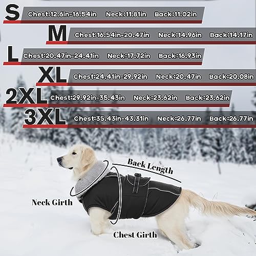 Lelepet Warm Dog Coat Reflective Dog Fleece Vest Waterproof Jacket Windproof Winter Cold Weather Coats with Adjustable Buckle Jackets for Dogs, Black, M - color: Black, size: M