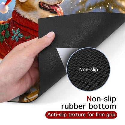HOMETITUTE Cute Winter Dog Pet Food Mat Merry Christmas Spill-Proof Pet Feeding Mat Winter Holiday Cat Water Bowl Mats 20" x 12" Christmas Pet Placemat Cat and Dog Accessories - color: Orange