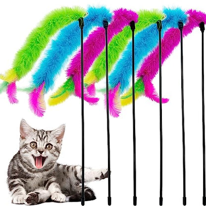 Cat Wand Feather Toys, 6 Pieces Interactive Cat Feathers Teaser Toy for Indoor Cats Play - color: 6PCS Cat Wand Toys