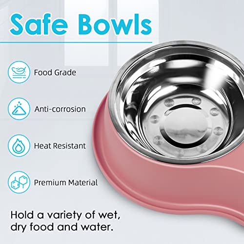 Epetslove Dog Bowls Large Double Dog Water and Food Bowls Stainless Steel Bowls with Non-Slip Resin Station, Pet Feeder Bowls Food Dish for Small Medium Large Dogs Cats - color: 5.Pink, size: Large-34oz