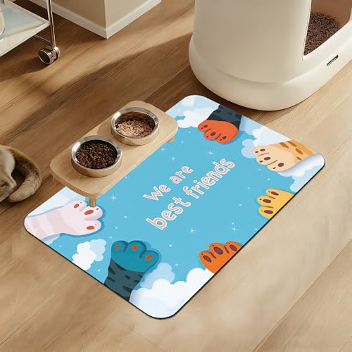 Cat Paw Pet Feeding Mat–Quick Dry Absorbent Dog Cat Food Mat, Non Slip Waterproof Bowl Placemat for Messy Eaters, Pet Accessories for Floors 12"x20" - color: Cat Paw, size: 12"L x 20"W