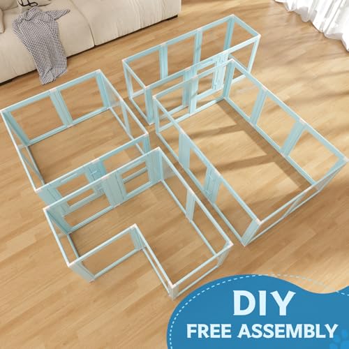 DIY Clear Acrylic Dog Playpen Indoor, Transparent Easy Cleansing Puppy Fence with Suction Cup, Easy-Assemble Indoor Whelping Crate for Small Puppies (23.6" H, 10PCS), Blue - color: Blue, style: 10PCS