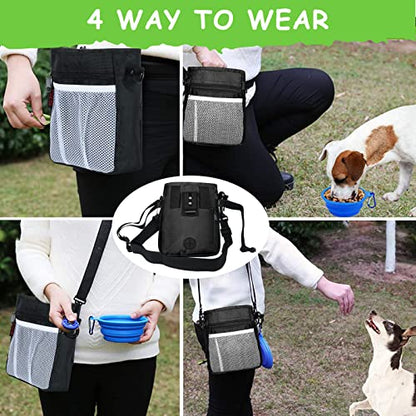 SZO Dog Treat Pouch - 3 Ways to Wear Treat Pouches for Pet Training and Clicker Taining for Dogs, Dog Training Treat Pouch Bag and Dog Clicker for Training with Waist Belt Shoulder Strap - Black - color: Black