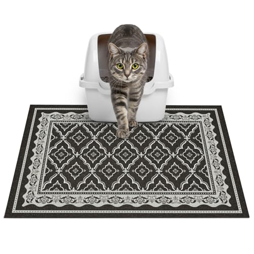 Glittme Premium Cat Litter Mat 24"x15" - Non-Slip & Waterproof Litter Trapping Mat for Litter Boxes - Soft Mesh Kitty Sand Catcher Pad Easy to Clean & Washable Floor Protector - color: Black Checkerboard, size: 24"x15"