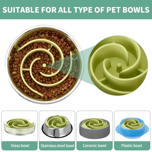 Slow Feeder Dog Bowls Insert, Animire Soft Silicone Slow Eating Dog Food Bowl for Small, Medium and Large Dogs, Compatible with Regular and Elevated Bowls - color: Green, size: S